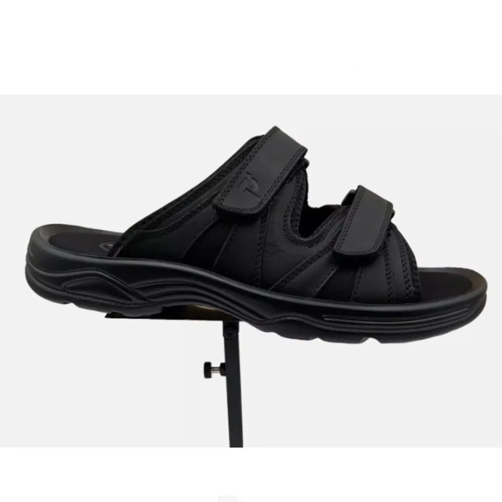 Propet Men's Slip-on Leather Sandal2 Size 11 Black Adjustable Straps Lightweight